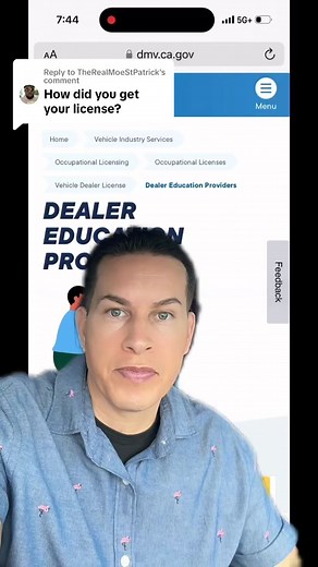 Replying to @TheRealMoeStPatrick site to take 6 hour DMV course to get car dealer license in the state of California start with this as yiur first step #howtovideosunlimited #retailcardealerlicense #usedcardealer #wholesalecardealer #howtogetacardealerslicense #carauction #retailcardealer #wholesaledealer #cardealerlicense #flippingcarsforprofit #greenscreenvideo