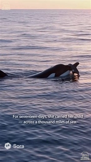 In 2018, a mother orca named Tahlequah (J35) from the Southern Resident killer whale pod in the Pacific Northwest gave birth to a calf. Tragically, the baby died just 30 minutes after birth. What followed stunned scientists and the world. Tahlequah refused to let her baby go — she carried the calf’s body for 17 days and over 1,000 miles, balancing it on her head and back as she swam. Observers called it a “tour of grief.” It became a global symbol of mourning, maternal love, and environmental cr