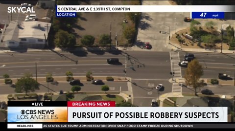 Alleged robbery suspects lead a police chase into Compton
