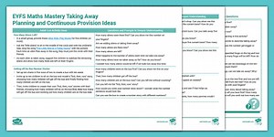 EYFS Maths Mastery Taking Away Planning and Continuous Provision Ideas