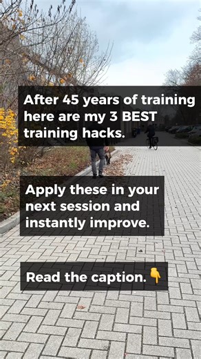 👇My 3 BIGGEST tracking hacks… Coming from my 45 years of experience as a working dog trainer: #1: Don’t tell your dog where to go: If you do, your dog will become dependent on your help (which you can’t give in real-life situations, since you DON’T know where the track leads.) #2: Start at an angle: If you always start straight ahead, you’re not teaching your dog to use its nose from the beginning to find the track. #3: Look for small objects: Your dog won’t be able to see it, so it’s FORCED to
