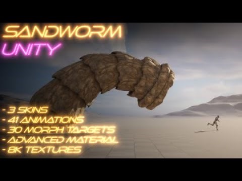 [Unity] Giant SandWorm of dunes. Character for unity 2021+ with adv. mat, 30 blendshape and 40 anim