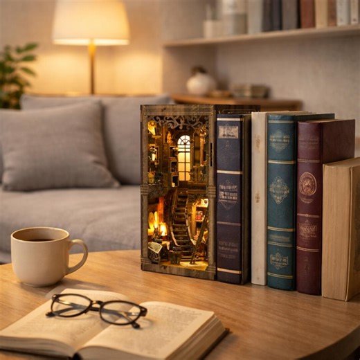 Book Nook Library Collection Room DIY Kit With LED Light Vintage Bookshelf Insert Miniature - Etsy