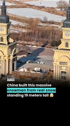 Sorabh Sharma 🧿 on Instagram: "China completed a massive snowman built entirely from real snow, with construction taking 11 days. The structure required compacting and layering large volumes of snow to maintain stability at such a scale. Workers relied on controlled shaping and cold temperatures to prevent collapse. No artificial materials were used in the main structure, making it a temporary build dependent on weather conditions. The project demonstrates how snow density, temperature, and tim