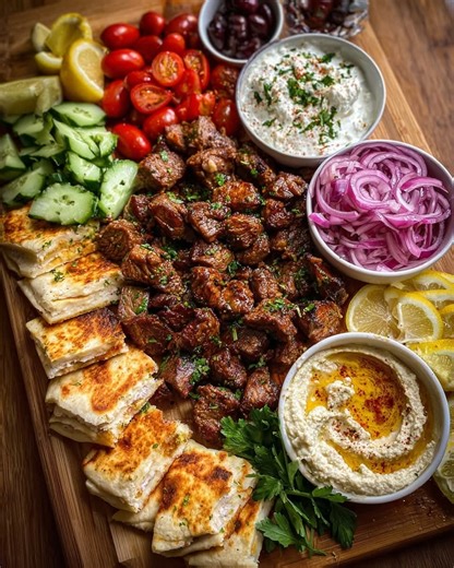 Greek Lamb Mezze Platter with Lemon Drizzle – 5 Easy Steps Total Time: 1 hour 30 minutesYield: 4 servings This Greek Lamb Mezze Platter with Lemon Drizzle is a colorful, crowd-pleasing Mediterranean feast! Juicy grilled lamb, creamy hummus and tzatziki, fresh veggies, briny olives, and crumbled feta come together on one platter, topped with a tangy lemon drizzle. Perfect for entertaining or a special family dinner, it’s vibrant, flavorful, and surprisingly easy to prepare. Every bite is a mix of