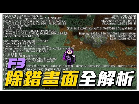 Minecraft 【F3】除錯畫面全解析!! 讓你玩麥塊不再霧煞煞!!