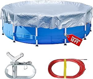 16FT Pool Covers for 12FT Above Ground Swimming Pool,Round Cover,Winter Pool Cover with Winch and Cable (Silver/Blue)