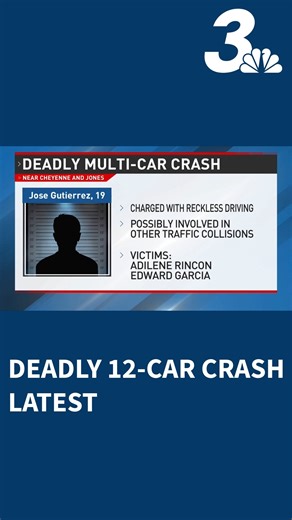 Jose Gutierrez, 19, is facing two open murder charges and one attempted murder charge following a deadly 12-car crash earlier this week at Cheyenne Ave. and Jones Blvd. The crash resulted in the deaths of two people and injuries to several others. Edward Garcia, 38, and Adilene Duran Rincon, 20, were both pronounced dead at the scene of the collision. According to police, a driver was speeding eastbound on Cheyenne and failed to stop for a red light, colliding with multiple vehicles at the inter