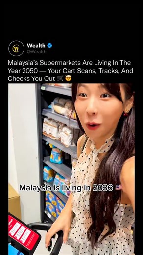 Wealth on Instagram: "The moment you put an item in the cart, it’s identified, priced, and added to your total automatically. 🧠📡 There are no checkout lines, no barcode scanners, and no waiting. The cart itself acts as the register, using a combination of computer vision, weight sensors, and in-store mapping to recognize every product in real time. A built-in screen shows exactly where you are in the store, what’s in your basket, and where to find anything else you need. When you’re done, you 