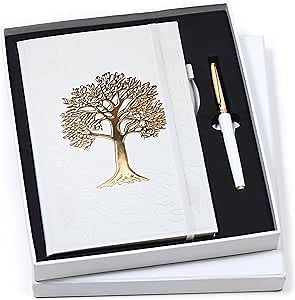 Veway Premium Tree of Life Journal and Pen Set for Women (Breathe) | 224-Page Hardcover Notebook, Elegant Gift Box & Refillable Gold Pen | A5 Aesthetic Writing Journal & Inspirational Gift