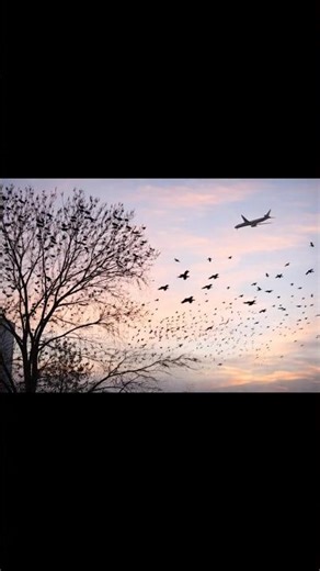 Plane Flying Over Crow / Tree Full of Crows #birds #flyingbirds