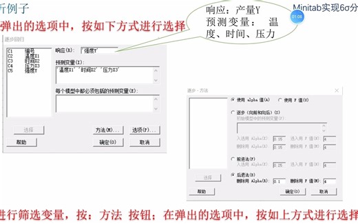 分析：多元线性回归多变量筛选方法(向后消除）用Minitab实现6σ分析
