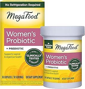 MegaFood Womens Probiotic + Prebiotic - Gluten-Free Prebiotics and Probiotics for Women, Supports Digestive Health & Regularity, Vaginal Probiotics for Healthy pH Levels, Vegetarian - 30 Capsules