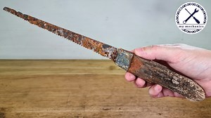 This is a video especially made for facebook. Please note: This is NOT a restoration video. I tried to save it, but there was too much damage. This old rusty and broken pruning rip saw was sent to me by a follower on Instagram. He was on a mission to clean the Swiss Alps from trash. They removed around two tons of trash in total. At the Albert-Heim-Hut, which was built in 1918, he found this old pruning saw. It must have been digged into the ground for decades. It was in a terrible condition to 