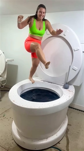 HIGHEST JUMP Slow Motion into Worlds Largest Giant Toilet Black Pool with BIG SPLASH #shorts