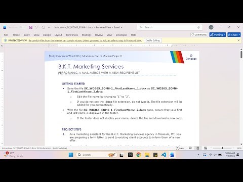 Shelly Cashman Word 365 | Module 6: End of Module Project 1 B.K.T. Marketing Services