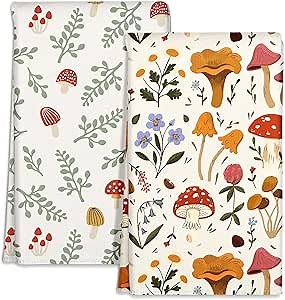 Microfiber Kitchen Towels - Set of 2 Dish Towels for Kitchen 18 x 26 Inch Home Decoration Mushroom Leaf Cute Spring Hand Towels Soft & Absorbent Aesthetic Design