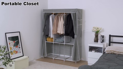 HONEIER Portable Closet Storage Organizer Clothes Wardrobe Shoe Clothing Rack Shelf Dustproof Non-woven Fabric, Quick and Easy to Assemble
