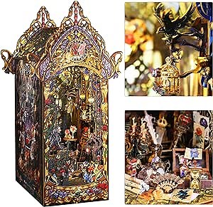 ISSEVE DIY Book Nook Miniature Kits for Adults, 3D Wooden Puzzle Dollhouse Miniature House Kit for Book Nook Shelf Insert Decor, Creative Assembled Bookends Bookshelf (Law of The Night)