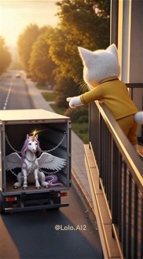 اليونيكورن صعبت عالقط مياو... فقرر انه ينقذها! 😍😺 #ai #cat #shorts #viral #قطط