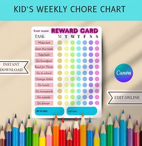 Kids Chore Chart Printable, Editable Kids Chore Chart, Responsibility Chart for Kids, Weekly and Daily Routine Chart - Etsy Australia