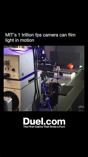 Physic Hub on Instagram: "MIT has built a camera so fast it can capture light itself. The camera records at 1 trillion frames per second, allowing scientists to slow down the fastest thing in the universe and watch it move through a scene. You can actually see light reflect off the floor, pass through fruit, and create shadows with a delay. To put it in perspective, if you filmed a bullet going through an apple with this camera, the playback would take an entire year to watch. This breakthrough 