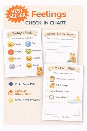 Feelings Worksheet for Kids | Feelings Check in Chart | SEL Printable | Emotional Regulation Activity | Calm Down Tool | PDF - Etsy
