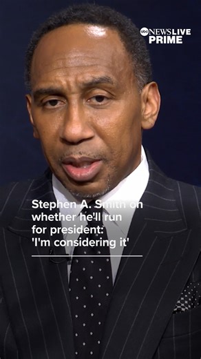 Stephen A. Smith tells Linsey Davis he’s considering a 2028 presidential run. Watch the full interview on ABC News Live Prime’s “All Access with Linsey Davis” — streaming on @DisneyPlus and @Hulu. | ABC News Live