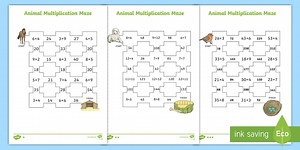 Animal Multiplication Maze Differentiated Worksheets