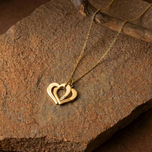 Interlocking Double Heart Necklace • Personalized Couples Necklace • 925 Sterling Silver • Double Heart Pendant • Anniversary Gift - Etsy