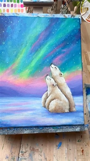 🩷💚 Turn neon paint into glowing skies This Sunday, learn to paint Under the Aurora, a magical winter scene inspired by the northern lights. You’ll layer colour using glazing techniques and fluorescent paints to create a soft, luminous aurora effect, then draw and paint an adorable pair of polar bears, focusing on value and controlled brushwork for believable, soft fur. 🎨 Paint it live with me this Sunday 👉 Find the link in the comments! ✨Follow Jesse Robertson & Keep It Colourful for more ac