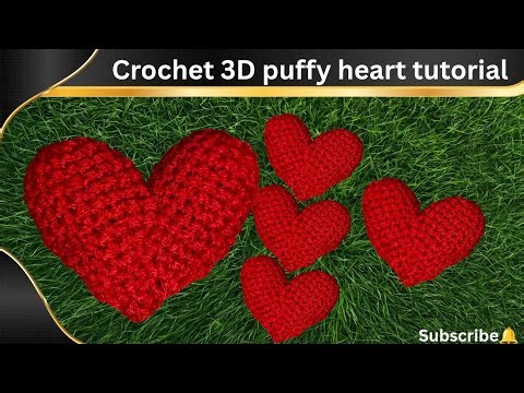 How to Crochet 3D heart, easy beautiful 3D puffy heart | crochet heart tutorial | Designergirl.