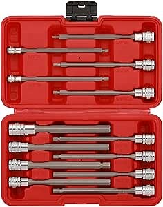 EMENTOL 13PCS 1/4", 3/8" and 1/2" Drive Long Hex Bit Socket Set, CR-V, S2 Steel, Metric, Length 5.9-Inch, Extra Long Allen Hex Bit Socket Set, 3mm - 12mm