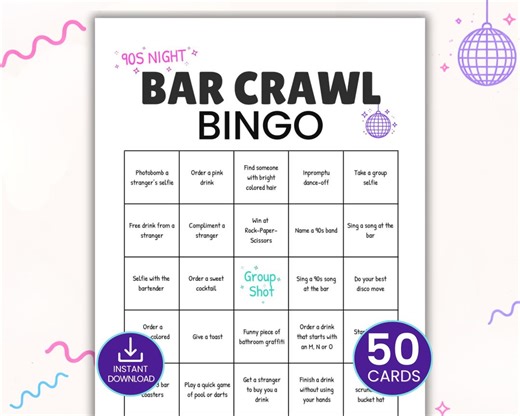 90s Bar Crawl Bingo Game, 90s Party Game, Retro Drinking Game for Adults, Bar Scavenger Hunt, Printable Pub Crawl Bingo Cards - Etsy Canada