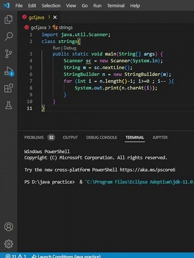 Codes to Reverse a String in java #shorts