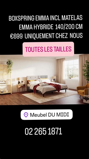Lit Boxspring Emma avec Matelas Hybride - Confort Optimal