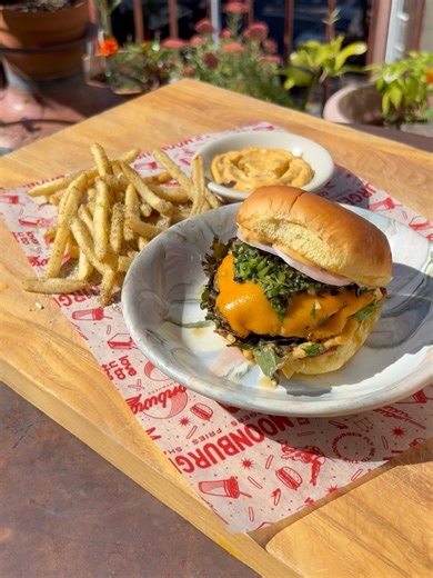 Bé Bếp ✿ baby kitchen on Instagram: "MENU DROP 💧 for this weekend’s special collab @moon.burger Nolita and Kingston!! Betel leaf smash burgers featuring @burlapandbarrel tingly mắc khén, lime leaf pepper fries, and pandan coconut shakes are running friday through sunday at both locations. Send us pics of your order 😘 Menu design by @spacehose"