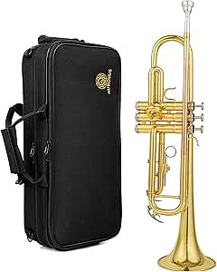 bb trumpet 6331 brass b flat trumpet for beginners and intermediate players copper leadpipe gold lacquer finish stainless steel valves phosphorus hard case and accessories included