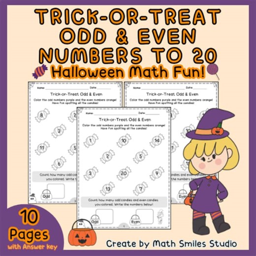 Trick-or-Treat Odd & Even Numbers to 20 | Color, Count, and Write Halloween Math
