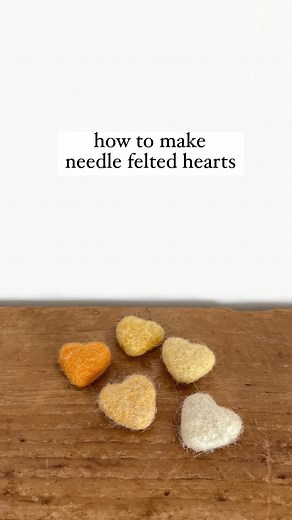 Ashley Koshimizu on Instagram: "needle felted hearts 💛 These mini needle felted wool hearts are my absolute favorite to make. I use a metal cookie cutter as a form to quickly + easily create the heart shape. You can use any cookie cutter that you already have. Quick instructions are below and full tutorial can be found on the blog! DIY kits have also been restocked in the shop. Materials: wool roving or batting, heart cookie cutter, felting needle, felting mat Instructions: - Pull off a 