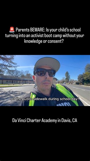 🚨 Parents BEWARE: Is your child’s school turning into an activist boot camp without your knowledge or consent? Watch this jaw-dropping confrontation at Da Vinci Charter Academy in Davis, CA yesterday (Feb 14, 2026). A concerned mom asks the PRINCIPAL simple questions: - Were parents notified about this anti-ICE walkout during school hours? - Were school supplies and time used to make these protest signs? His response? Refusing to give his name or job title… until it’s revealed he’s the PRINCIPA