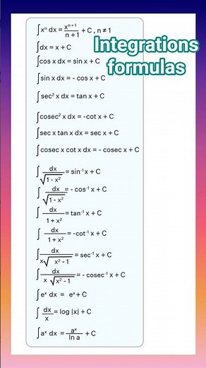 Integrations formulas | class 11th maths formulas | class 12th maths formulas