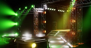 CGI Stage setup with bright lighting effects for a live performance event