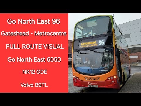 FULL ROUTE VISUAL: Go North East 96 - Gateshead - Metrocentre (GNE 6050 - NK12 GDE)