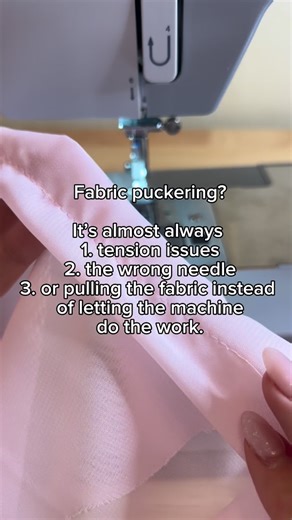 Mimi 💕 on Instagram: "Fabric puckering? It’s almost always tension issues, the wrong needle, or pulling the fabric instead of letting the machine do the work. 🪡🙂‍↕️🧚🏻‍♀️ #cosplay #cosplaytips #sewing #cosplaycommunity #sewingtips"