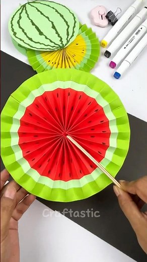 🍉Instructions on how to make a super cute Watermelon fan from colored paper #shorts #diy #art