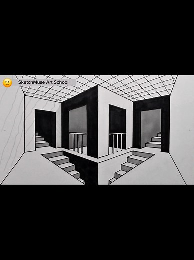 Draw a Room and Stairs in 2-Point Perspective