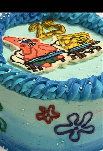 SpongeBob cake SpongeBob cake! 🧽⭐️🌸🌊 The ONLY proper way to celebrate a 25th birthday. A chocolate raspberry SpongeBob “what’s funnier than 24? 25!” cake! @Mike Maimone #spongebobcake #fyp #whatsfunnierthan24 #thebob #25thbirthday