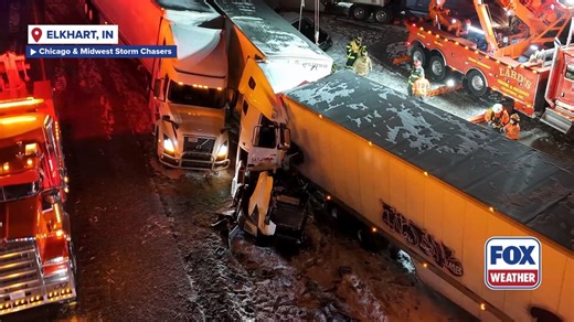 DANGEROUS ROADS ⚠️: At least 10 semi trucks were involved in a massive pile-up in Indiana. State police tells FOX Weather that winter weather currently impacting the area was a factor in the crash. | FOX Weather