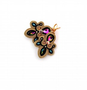 Handmade Soutache Earrings Nude Gold Vitrail – Unique 6 cm Statement Dangle for Women & Girls - Etsy